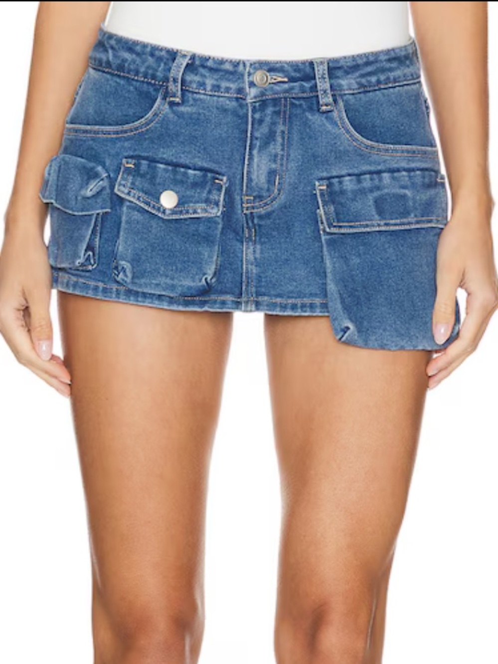 Superdown Winnie Cargo Skort Blue Wash Denim Utility Mini Shorts Revolve M
